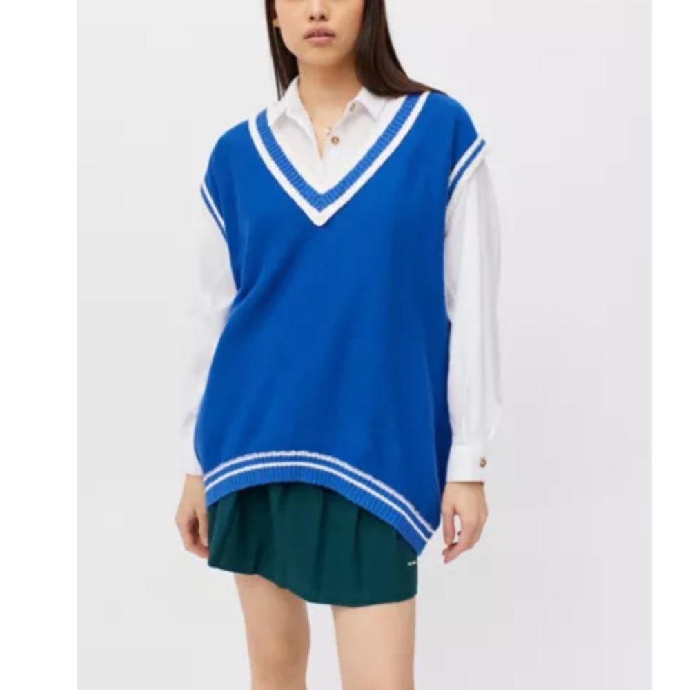 Blue Collegiate Oversized Sweater Vest